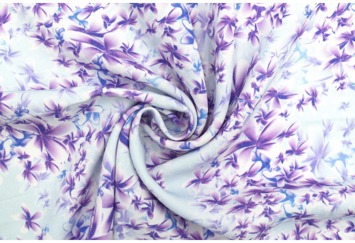 Tissu Gabardine Viscose Imprimé Fleur Cassandra Bleu de Qualité, Tissu au mètre, Tissu pas cher - Alltissus.com