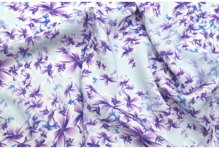 Tissu Gabardine Viscose Imprimé Fleur Cassandra Bleu de Qualité, Tissu au mètre, Tissu pas cher - Alltissus.com