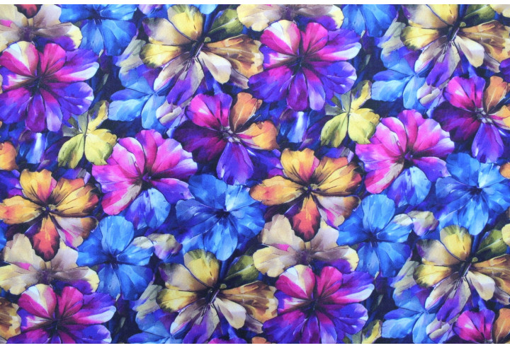 Tissu Gabardine Viscose Imprimé Fleur Camellia Bleu de Qualité, Tissu au mètre, Tissu pas cher - Alltissus.com