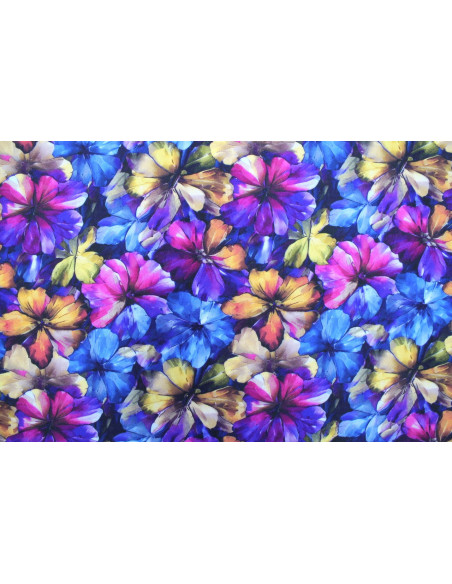 Tissu Gabardine Viscose Imprimé Fleur Camellia Bleu de Qualité, Tissu au mètre, Tissu pas cher - Alltissus.com