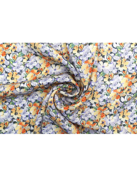Tissu Gabardine Viscose Imprimé Fleur Purple Beige de Qualité, Tissu au mètre, Tissu pas cher - Alltissus.com