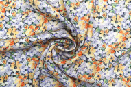 Tissu Gabardine Viscose Imprimé Fleur Purple Beige de Qualité, Tissu au mètre, Tissu pas cher - Alltissus.com