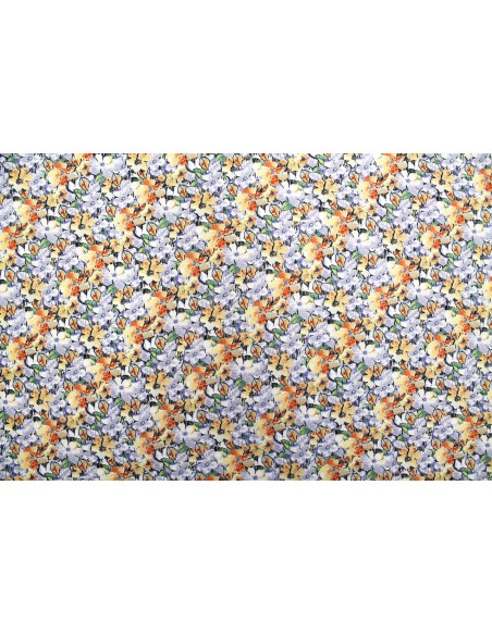 Tissu Gabardine Viscose Imprimé Fleur Purple Beige de Qualité, Tissu au mètre, Tissu pas cher - Alltissus.com