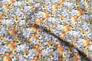 Tissu Gabardine Viscose Imprimé Fleur Purple Beige de Qualité, Tissu au mètre, Tissu pas cher - Alltissus.com 2