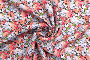 Tissu Gabardine Viscose Imprimé Fleur Purple Rose de Qualité, Tissu au mètre, Tissu pas cher - Alltissus.com