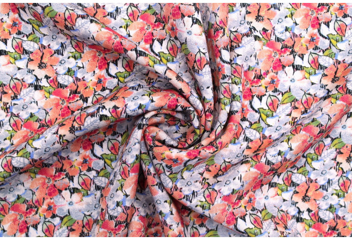 Tissu Gabardine Viscose Imprimé Fleur Purple Rose de Qualité, Tissu au mètre, Tissu pas cher - Alltissus.com