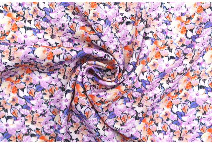 Tissu Gabardine Viscose Imprimé Fleur Purple Fuchsia de Qualité, Tissu au mètre, Tissu pas cher - Alltissus.com