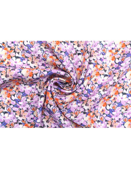 Tissu Gabardine Viscose Imprimé Fleur Purple Fuchsia de Qualité, Tissu au mètre, Tissu pas cher - Alltissus.com