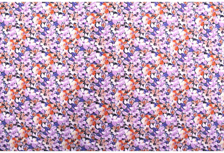 Tissu Gabardine Viscose Imprimé Fleur Purple Fuchsia de Qualité, Tissu au mètre, Tissu pas cher - Alltissus.com