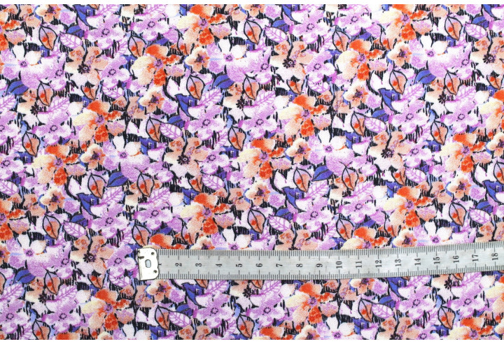 Tissu Gabardine Viscose Imprimé Fleur Purple Fuchsia de Qualité, Tissu au mètre, Tissu pas cher - Alltissus.com