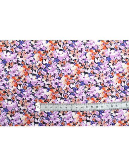 Tissu Gabardine Viscose Imprimé Fleur Purple Fuchsia de Qualité, Tissu au mètre, Tissu pas cher - Alltissus.com