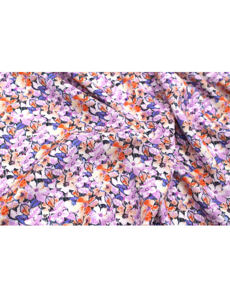 Tissu Gabardine Viscose Imprimé Fleur Purple Fuchsia de Qualité, Tissu au mètre, Tissu pas cher - Alltissus.com