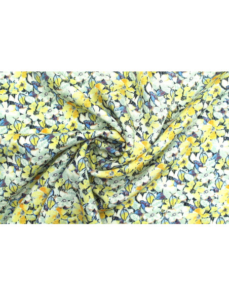 Tissu Gabardine Viscose Imprimé Fleur Purple Jaune de Qualité, Tissu au mètre, Tissu pas cher - Alltissus.com