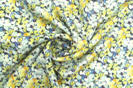 Tissu Gabardine Viscose Imprimé Fleur Purple Jaune de Qualité, Tissu au mètre, Tissu pas cher - Alltissus.com