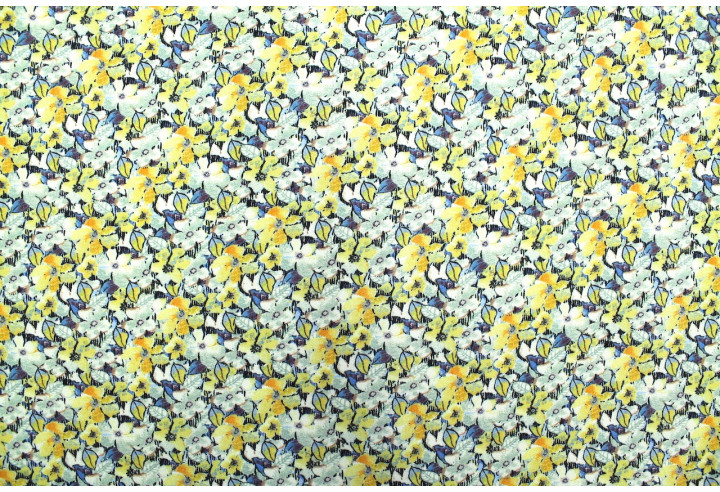 Tissu Gabardine Viscose Imprimé Fleur Purple Jaune de Qualité, Tissu au mètre, Tissu pas cher - Alltissus.com