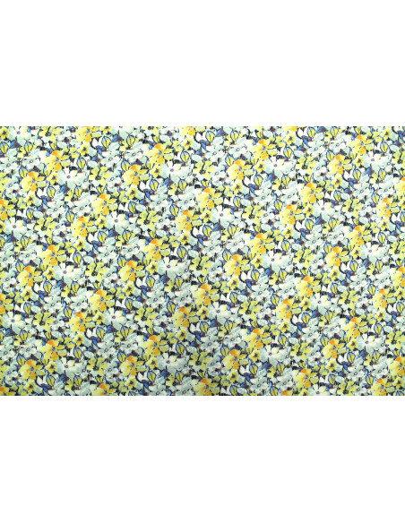 Tissu Gabardine Viscose Imprimé Fleur Purple Jaune de Qualité, Tissu au mètre, Tissu pas cher - Alltissus.com