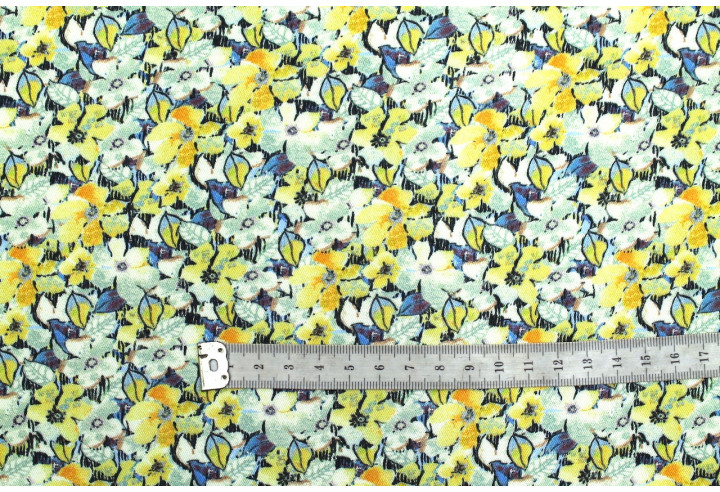 Tissu Gabardine Viscose Imprimé Fleur Purple Jaune de Qualité, Tissu au mètre, Tissu pas cher - Alltissus.com