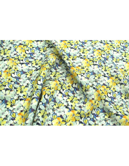 Tissu Gabardine Viscose Imprimé Fleur Purple Jaune de Qualité, Tissu au mètre, Tissu pas cher - Alltissus.com