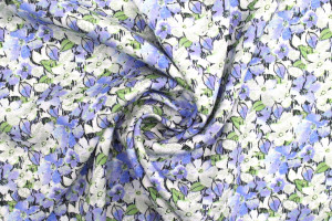 Tissu Gabardine Viscose Imprimé Fleur Purple Bleu de Qualité, Tissu au mètre, Tissu pas cher - Alltissus.com