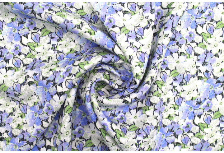 Tissu Gabardine Viscose Imprimé Fleur Purple Bleu de Qualité, Tissu au mètre, Tissu pas cher - Alltissus.com