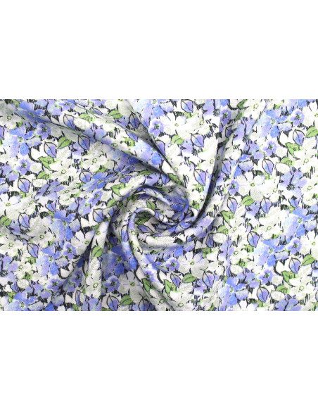 Tissu Gabardine Viscose Imprimé Fleur Purple Bleu de Qualité, Tissu au mètre, Tissu pas cher - Alltissus.com