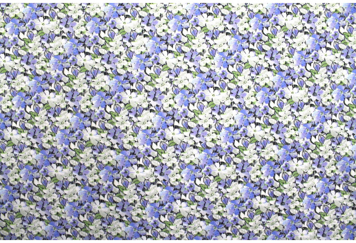 Tissu Gabardine Viscose Imprimé Fleur Purple Bleu de Qualité, Tissu au mètre, Tissu pas cher - Alltissus.com