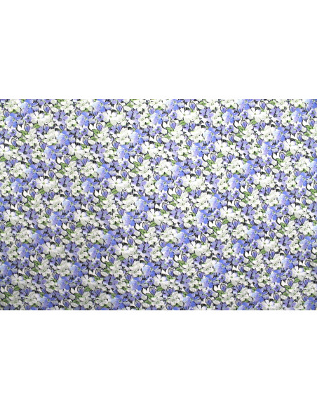 Tissu Gabardine Viscose Imprimé Fleur Purple Bleu de Qualité, Tissu au mètre, Tissu pas cher - Alltissus.com