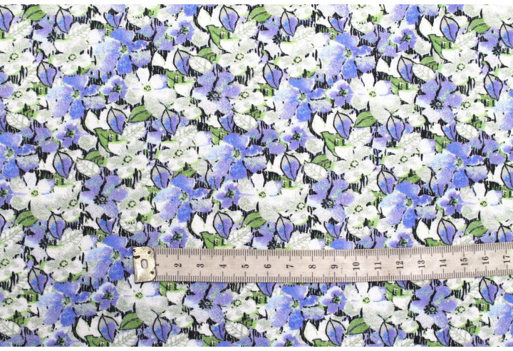 Tissu Gabardine Viscose Imprimé Fleur Purple Bleu de Qualité, Tissu au mètre, Tissu pas cher - Alltissus.com