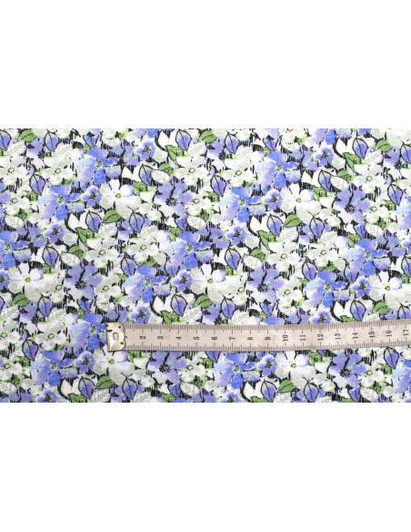 Tissu Gabardine Viscose Imprimé Fleur Purple Bleu de Qualité, Tissu au mètre, Tissu pas cher - Alltissus.com