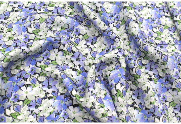 Tissu Gabardine Viscose Imprimé Fleur Purple Bleu de Qualité, Tissu au mètre, Tissu pas cher - Alltissus.com