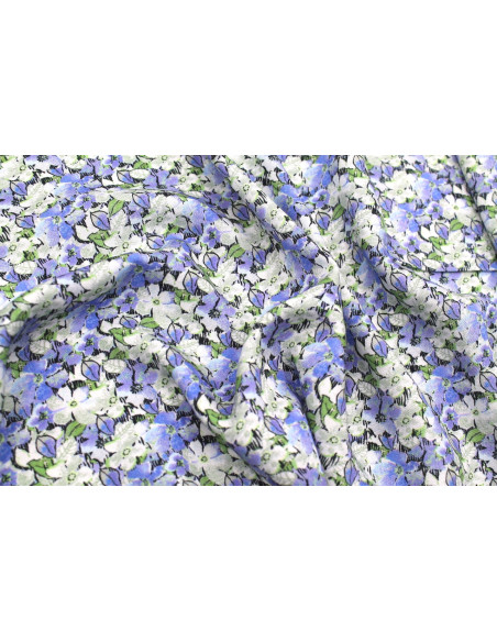 Tissu Gabardine Viscose Imprimé Fleur Purple Bleu de Qualité, Tissu au mètre, Tissu pas cher - Alltissus.com