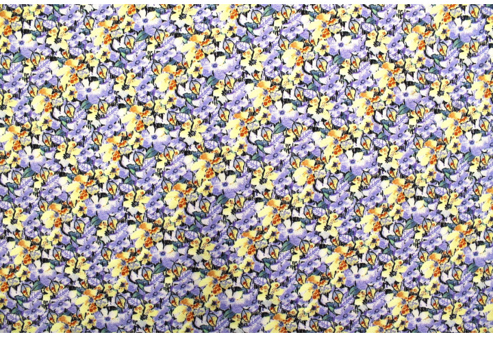 Tissu Gabardine Viscose Imprimé Fleur Purple Violet de Qualité, Tissu au mètre, Tissu pas cher - Alltissus.com