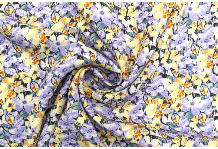 Tissu Gabardine Viscose Imprimé Fleur Purple Violet de Qualité, Tissu au mètre, Tissu pas cher - Alltissus.com