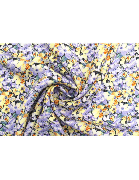 Tissu Gabardine Viscose Imprimé Fleur Purple Violet de Qualité, Tissu au mètre, Tissu pas cher - Alltissus.com