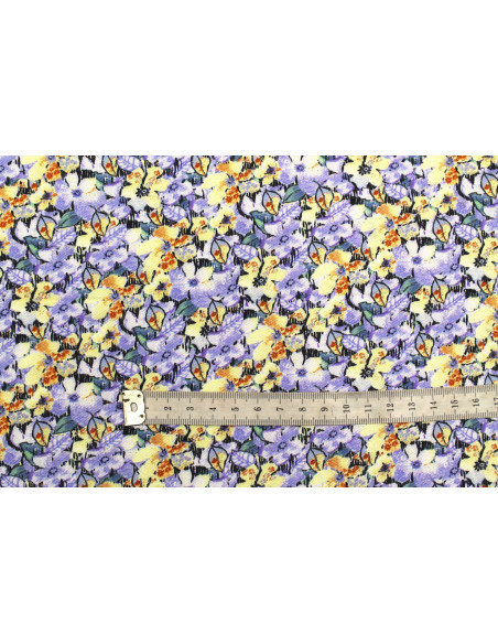 Tissu Gabardine Viscose Imprimé Fleur Purple Violet de Qualité, Tissu au mètre, Tissu pas cher - Alltissus.com