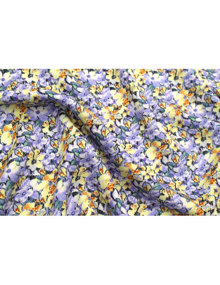Tissu Gabardine Viscose Imprimé Fleur Purple Violet de Qualité, Tissu au mètre, Tissu pas cher - Alltissus.com