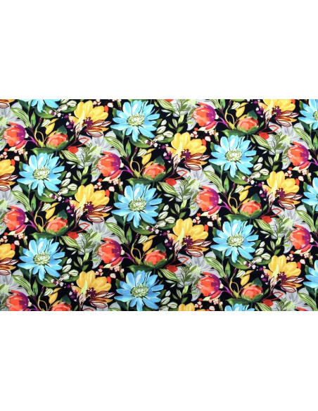 Tissu Gabardine Viscose Imprimé Fleur Mix Noir de Qualité, Tissu au mètre, Tissu pas cher - Alltissus.com