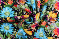 Tissu Gabardine Viscose Imprimé Fleur Mix Noir de Qualité, Tissu au mètre, Tissu pas cher - Alltissus.com