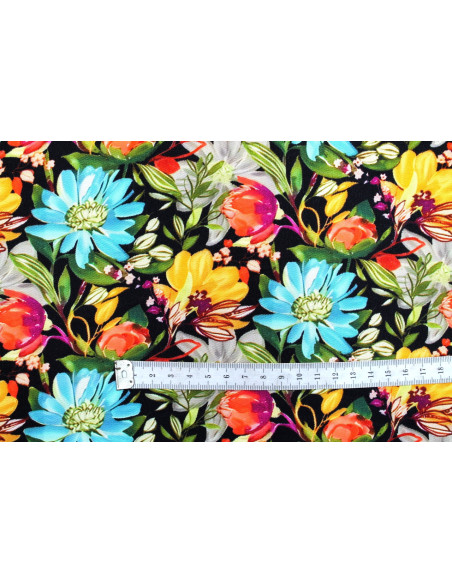 Tissu Gabardine Viscose Imprimé Fleur Mix Noir de Qualité, Tissu au mètre, Tissu pas cher - Alltissus.com