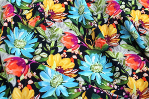 Tissu Gabardine Viscose Imprimé Fleur Mix Noir de Qualité, Tissu au mètre, Tissu pas cher - Alltissus.com 2