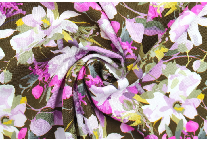 Tissu Gabardine Viscose Imprimé Fleur Maria Violet de Qualité, Tissu au mètre, Tissu pas cher - Alltissus.com