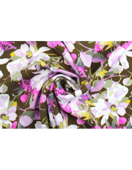 Tissu Gabardine Viscose Imprimé Fleur Maria Violet de Qualité, Tissu au mètre, Tissu pas cher - Alltissus.com