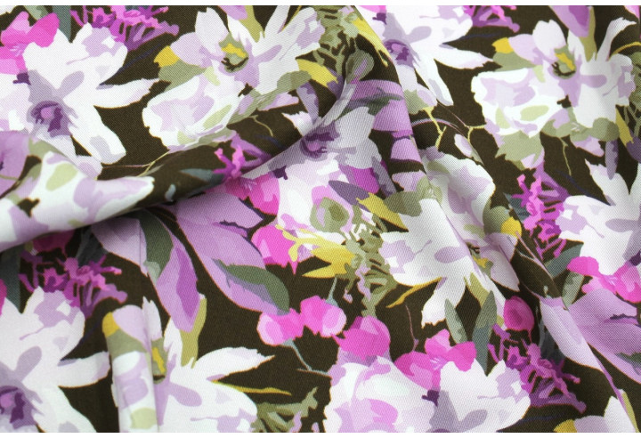 Tissu Gabardine Viscose Imprimé Fleur Maria Violet de Qualité, Tissu au mètre, Tissu pas cher - Alltissus.com