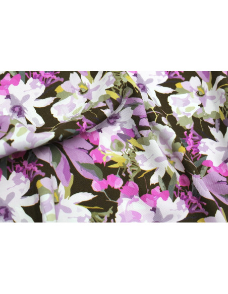 Tissu Gabardine Viscose Imprimé Fleur Maria Violet de Qualité, Tissu au mètre, Tissu pas cher - Alltissus.com