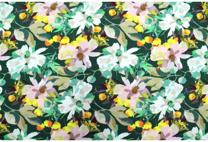 Tissu Gabardine Viscose Imprimé Fleur Maria Vert de Qualité, Tissu au mètre, Tissu pas cher - Alltissus.com