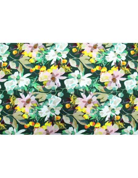 Tissu Gabardine Viscose Imprimé Fleur Maria Vert de Qualité, Tissu au mètre, Tissu pas cher - Alltissus.com