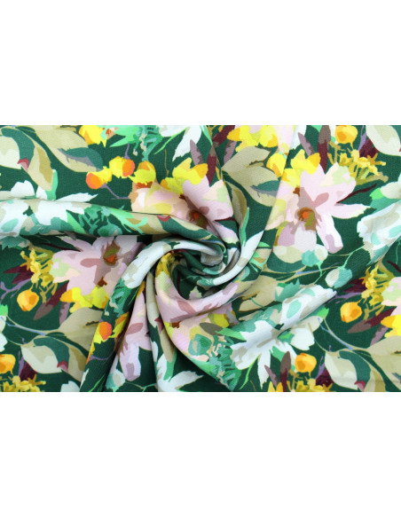 Tissu Gabardine Viscose Imprimé Fleur Maria Vert de Qualité, Tissu au mètre, Tissu pas cher - Alltissus.com