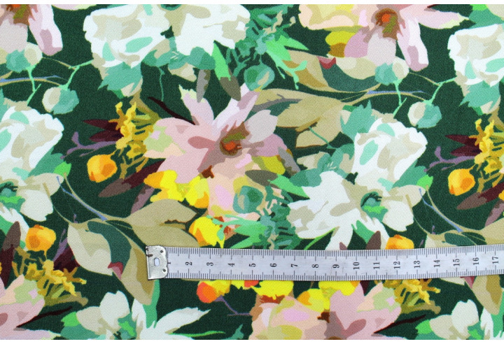 Tissu Gabardine Viscose Imprimé Fleur Maria Vert de Qualité, Tissu au mètre, Tissu pas cher - Alltissus.com