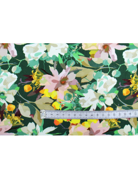 Tissu Gabardine Viscose Imprimé Fleur Maria Vert de Qualité, Tissu au mètre, Tissu pas cher - Alltissus.com