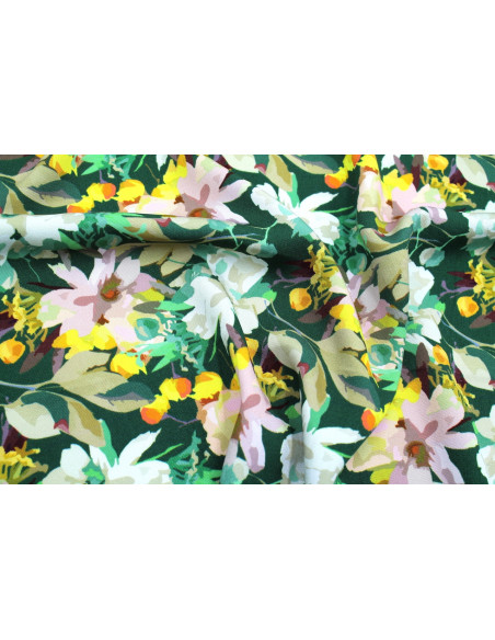 Tissu Gabardine Viscose Imprimé Fleur Maria Vert de Qualité, Tissu au mètre, Tissu pas cher - Alltissus.com